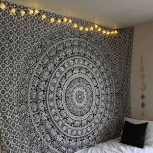 Black and White Elephants Mandala Tapestry